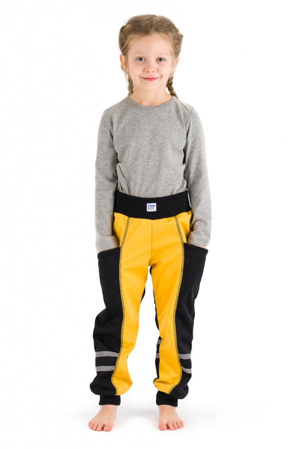 Detské softshellové nohavice okrové, čierne vrecká (9939)